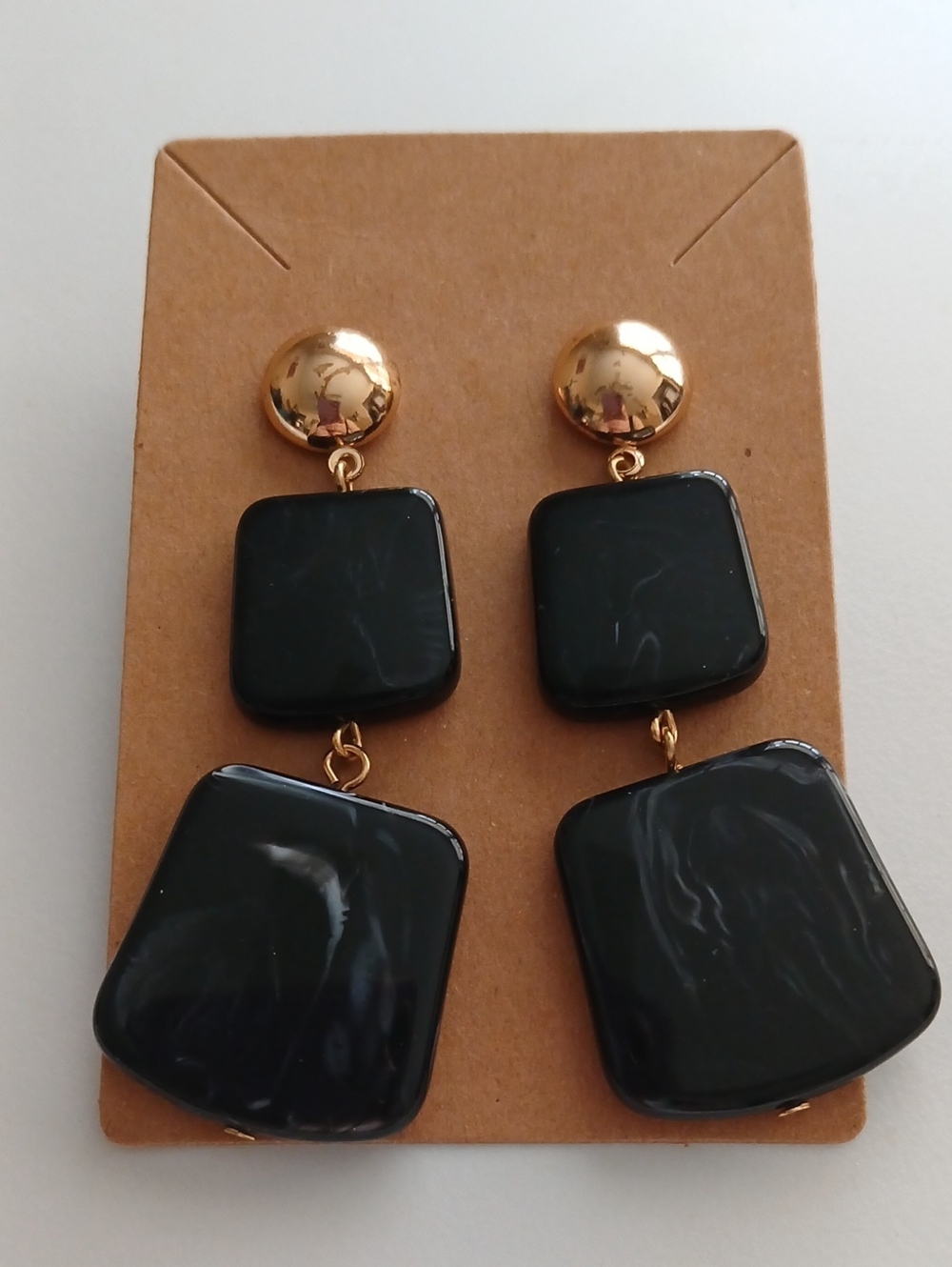 Fashion Jewelry Gold and Black Double Square Drop Earrings
